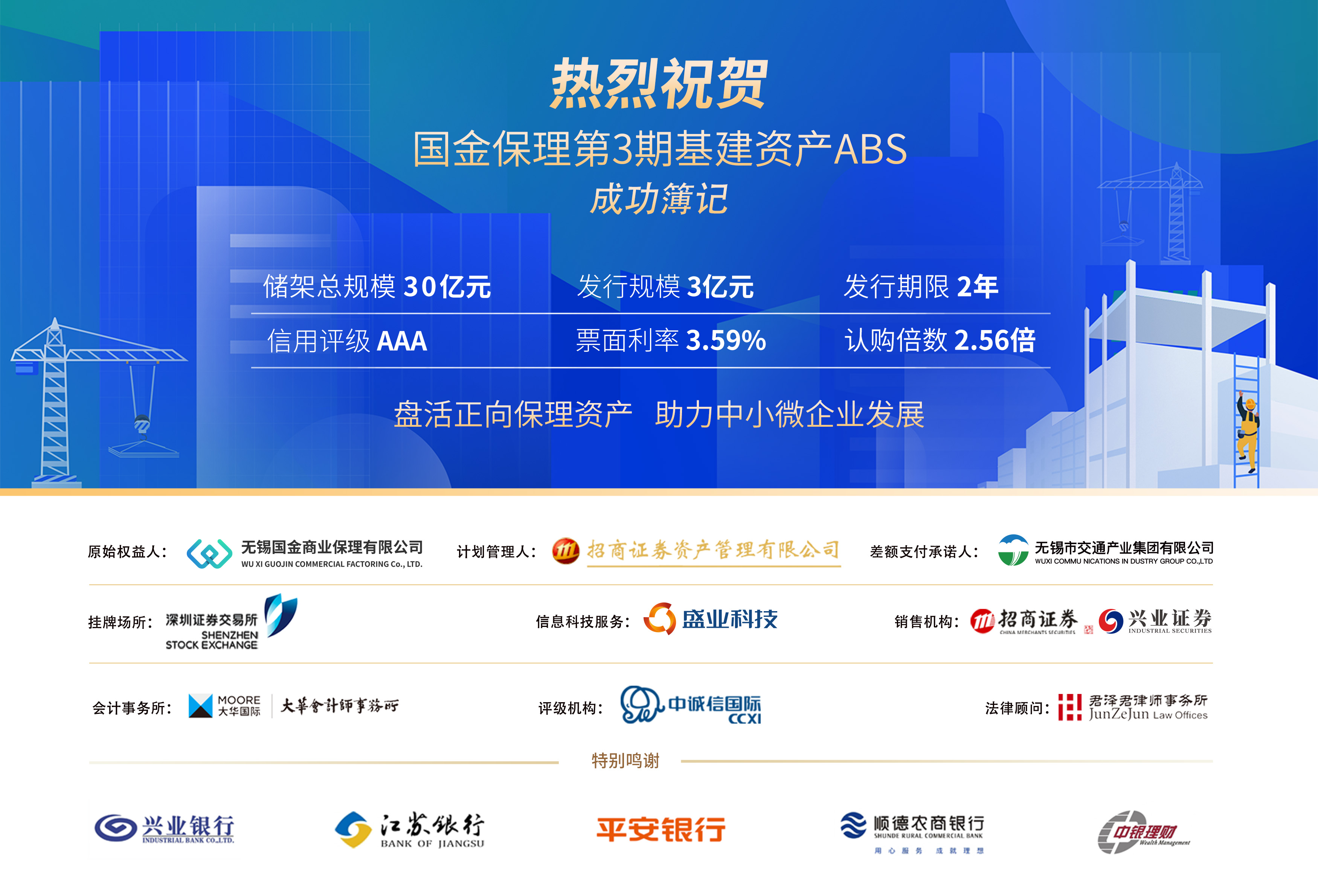 国金保理第3期正向保理ABS成功簿记，普惠金融助力基建中幼微企业发展
